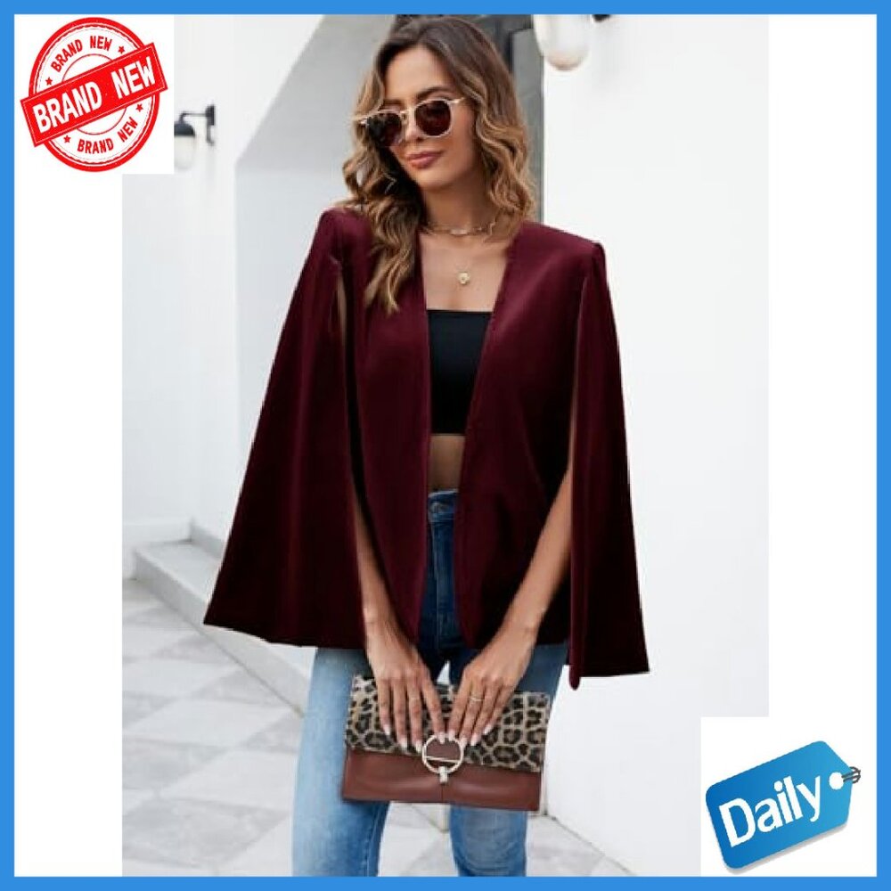 Velvet Cape Blazer Open Front Split Sleeve Jacket Women's Casual Coat - Picture 7 of 8